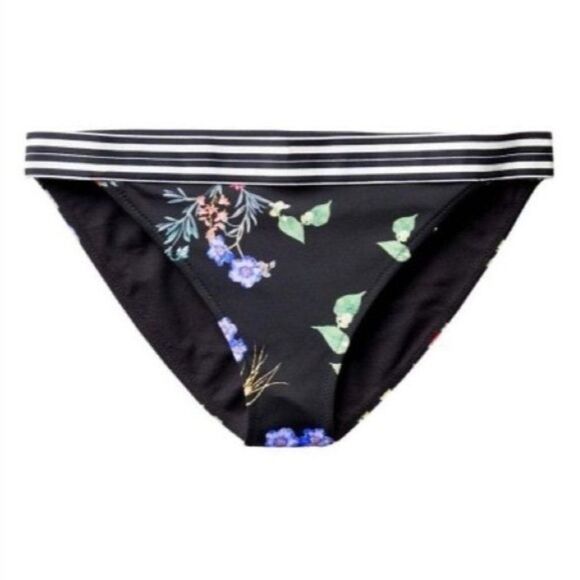 ATHLETA Striped Floral Bikini Bottom Black Size Small - Picture 1 of 7